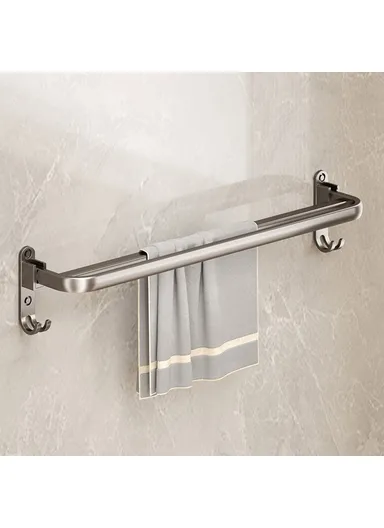 Folding Wall Mounted Towel Rack 50cm Aluminum Alloy Bathroom Organizer No Drilling for Washroom / Shower