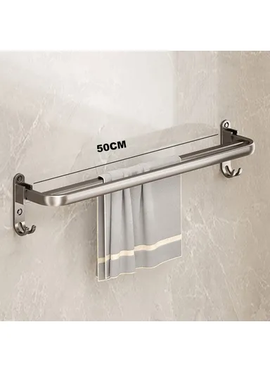 Folding Wall Mounted Towel Rack 50cm Aluminum Alloy Bathroom Organizer No Drilling for Washroom / Shower