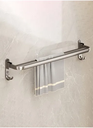Folding Wall Mounted Towel Rack 60cm Aluminum Alloy Bathroom Organizer No Drilling for Washroom / Shower