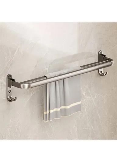 Folding Wall Mounted Towel Rack 60cm Aluminum Alloy Bathroom Organizer No Drilling for Washroom / Shower