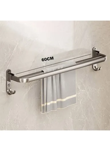 Folding Wall Mounted Towel Rack 60cm Aluminum Alloy Bathroom Organizer No Drilling for Washroom / Shower