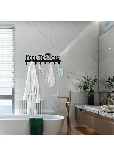 Wall Mounted Towel Rack 8 Hooks Hanger for Bathroom Pool Shower Clothes Key Holder Storage Organizer