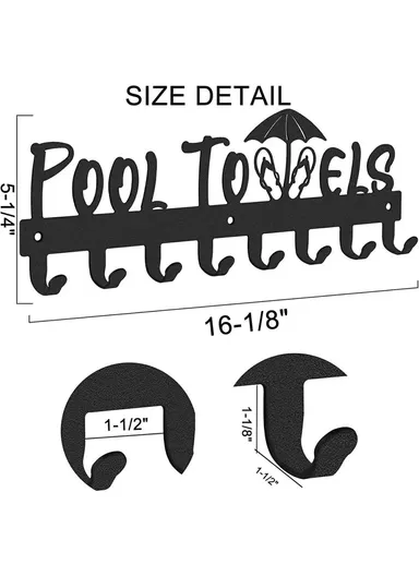 Wall Mounted Towel Rack 8 Hooks Hanger for Bathroom Pool Shower Clothes Key Holder Storage Organizer