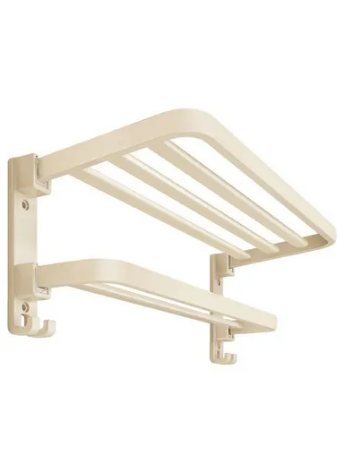 40cm Metal Towel Rack Bathroom Wall Mounted Storage Shelf No Punching Folding Hanger with Hooks