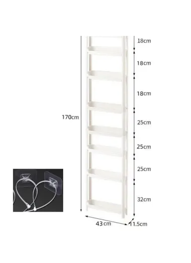 8-Tier Bathroom Door Gap Narrow Space Storage Rack 11.5cm Slim Space Saving Organizer Shelf
