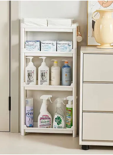 4-Tier Bathroom Door Gap Narrow Space Storage Rack 13.5cm Slim Space Saving Organizer Shelf