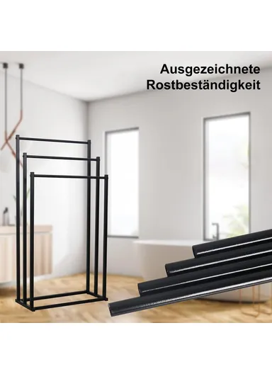 Space Saving Standing Towel Rack 3 Bars Carbon Steel Storage Stand for Bathroom Bedroom Balcony