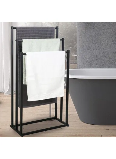 Space Saving Standing Towel Rack 3 Bars Carbon Steel Storage Stand for Bathroom Bedroom Balcony