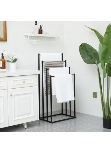 Standing Towel Rack Carbon Steel 4 Tier Hanging Rail Bathroom Balcony Storage Organizer