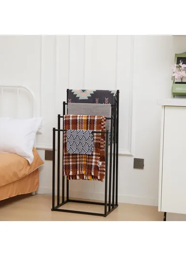 Standing Towel Rack Carbon Steel 4 Tier Hanging Rail Bathroom Balcony Storage Organizer