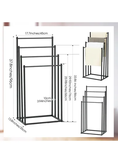 Standing Towel Rack Carbon Steel 4 Tier Hanging Rail Bathroom Balcony Storage Organizer