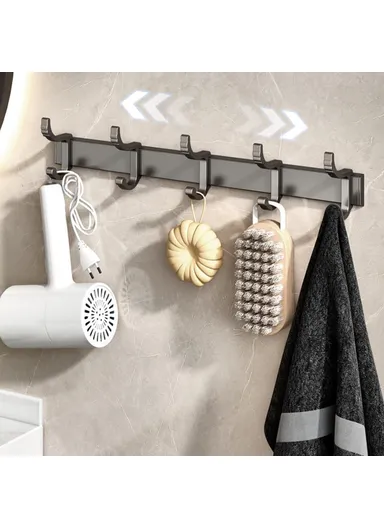Metal Bathroom Towel Holder 5 Hooks Wall Mounted No Drilling Adhesive Hanger for Kitchen / Bedroom / Office