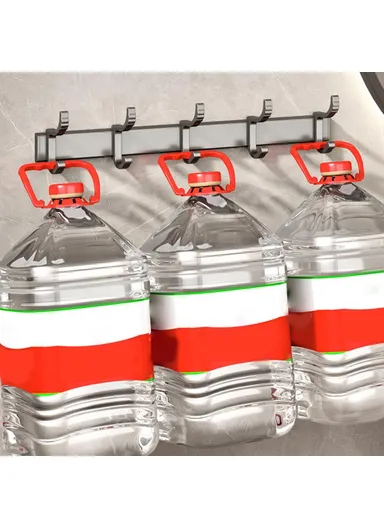 Metal Bathroom Towel Holder 5 Hooks Wall Mounted No Drilling Adhesive Hanger for Kitchen / Bedroom / Office