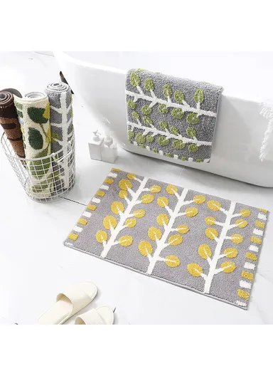 50x80cm Tree Leaf Pattern Super Soft Floor Mat Water Absorbent Carpet Non-slip Bathroom Rug Door Mat - Yellow Tree/50x80cm