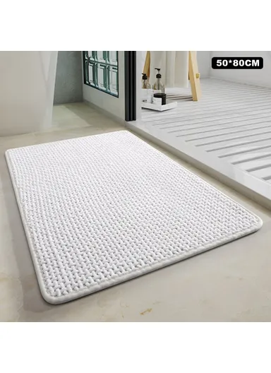 50 x 80cm Chenille Bath Mat Water Absorbent Non Slip Bathroom Rug for Doorway Entrance - White