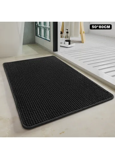 50 x 80cm Chenille Bath Mat Water Absorbent Non Slip Bathroom Rug for Doorway Entrance - Black