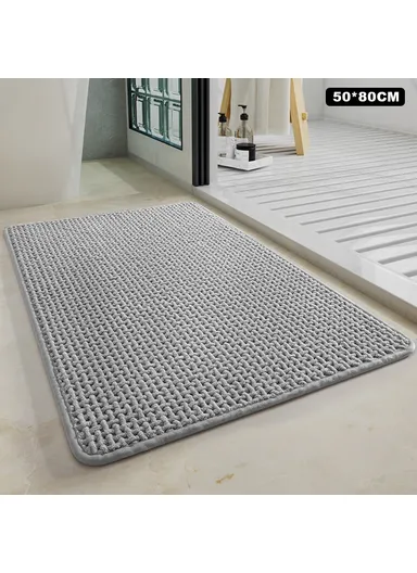 50 x 80cm Chenille Bath Mat Water Absorbent Non Slip Bathroom Rug for Doorway Entrance - Grey
