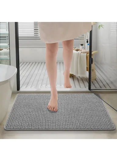 50 x 80cm Chenille Bath Mat Water Absorbent Non Slip Bathroom Rug for Doorway Entrance - Grey