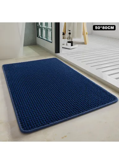 50 x 80cm Chenille Bath Mat Water Absorbent Non Slip Bathroom Rug for Doorway Entrance - Blue