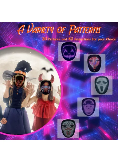 Kids LED Mask Gesture Face Changing Glowing Mask Halloween Party Carnival Dance Props