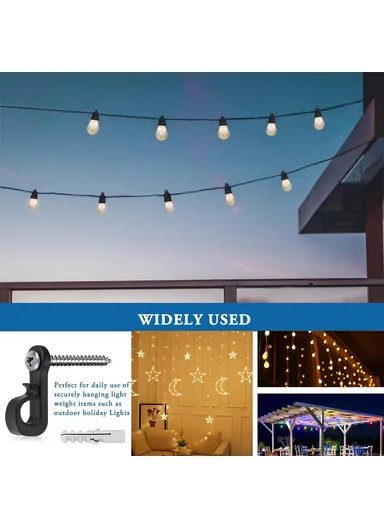 10-Pack Outdoor Hanging Plant Hooks for String Lights - Heavy-Duty Screw-In Expansion Anchors - Black