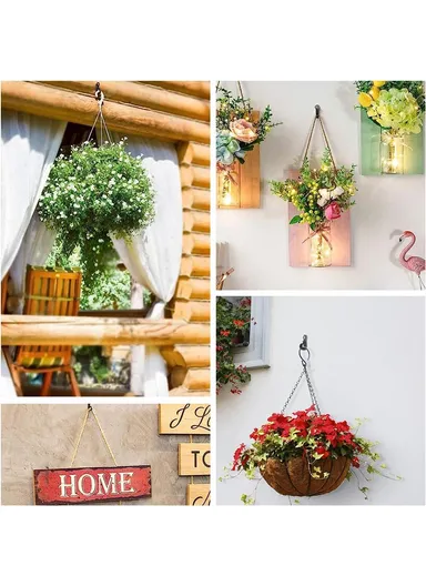 10-Pack Outdoor Hanging Plant Hooks for String Lights - Heavy-Duty Screw-In Expansion Anchors - Black