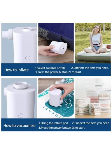 Portable Air Pump Multifunctional Quick Inflate Wireless Electric Pump for Air Mattress, Pool Toys, Swimming Ring - White