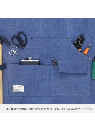 Multi-pockets Apron Waterproof Canvas Apron for Heavy Duty Woodworking Gardening, Brown Leather Strap D001 - Army Green