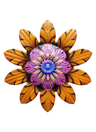 14.7x14.7cm Home Garden Iron Decor Flower Shape Pendant Wall Hanging Decoration YY361 - Orange