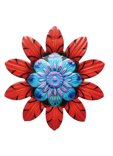 14.7x14.7cm Home Garden Iron Decor Flower Shape Pendant Wall Hanging Decoration YY361 - Red