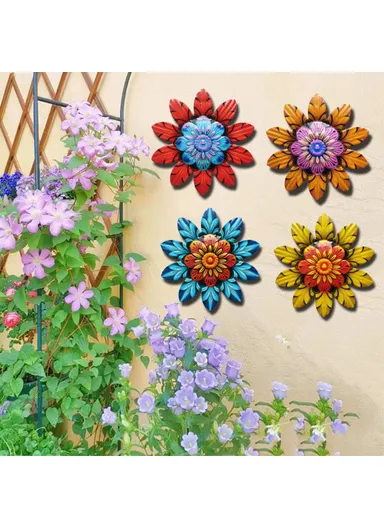 14.7x14.7cm Home Garden Iron Decor Flower Shape Pendant Wall Hanging Decoration YY361 - Yellow