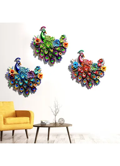 Iron Peacock Bird Home Wall Decor Hanging Sculpture Household Ornament YY0828 - Blue