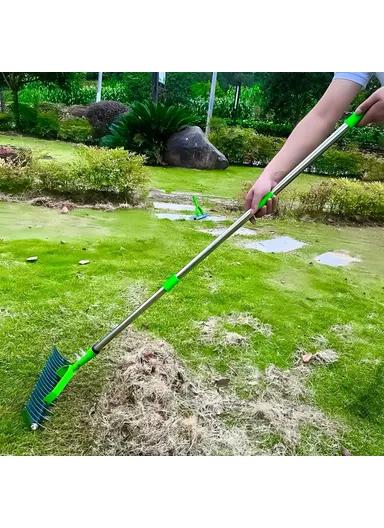 Stainless Steel + Alloy Steel Garden Lawn Rake with Curved Tines