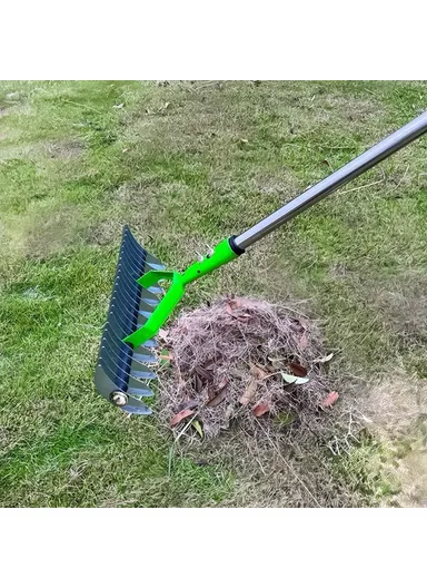 Stainless Steel + Alloy Steel Garden Lawn Rake with Curved Tines