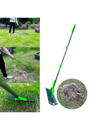 Stainless Steel + Alloy Steel Garden Lawn Rake with Curved Tines
