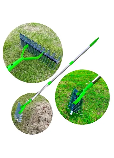 Stainless Steel + Alloy Steel Garden Lawn Rake with Curved Tines
