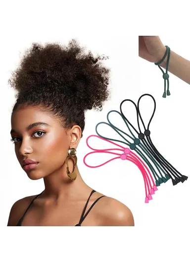 6PCS Adjustable Headbands Hair Ties for Curly Afro Hair Protective Styling Fabric Hair Accessories - Green + Rose + Black
