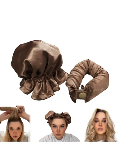 Overnight Hair Curler Hair Bun Maker Hair Curling Tool with Hair Cover - Brown