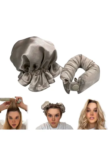 Overnight Hair Curler Hair Bun Maker Hair Curling Tool with Hair Cover - Gray Gold