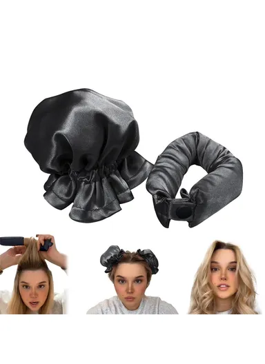 Overnight Hair Curler Hair Bun Maker Hair Curling Tool with Hair Cover - Black