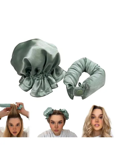 Overnight Hair Curler Hair Bun Maker Hair Curling Tool with Hair Cover - Olive Green