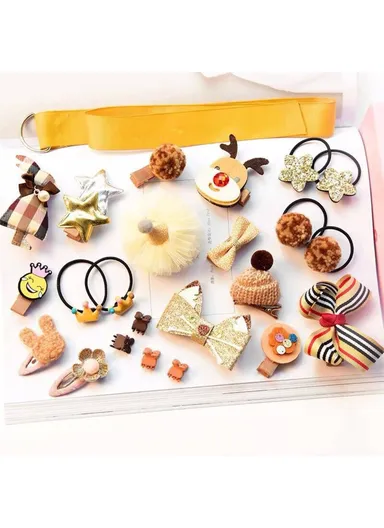 24Pcs Baby Girl's Hair Clips Cute Hair Bows Baby Elastic Hair Ties Hair Accessories Ponytail Holder Hairpins - Style C