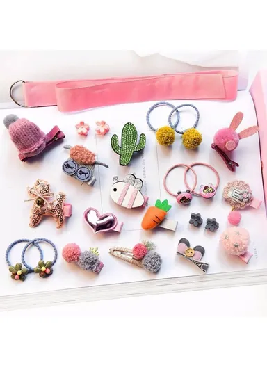 24Pcs Baby Girl's Hair Clips Cute Hair Bows Baby Elastic Hair Ties Hair Accessories Ponytail Holder Hairpins - Style B