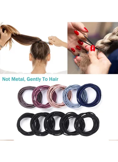 100Pcs/Bag Simple Elastic Headband for Girls Women Daily Use - Black