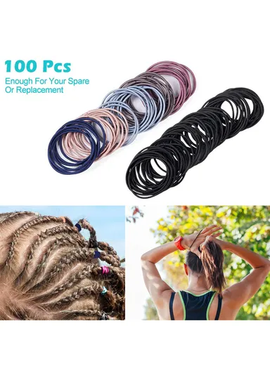 100Pcs/Bag Simple Elastic Headband for Girls Women Daily Use - Black