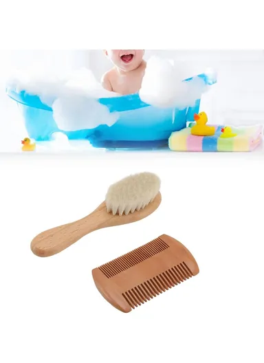 Small Baby Wool Brush and Double-Sided Comb Set Natural Soft Goat Hair Grooming Kit for Scalp Massage