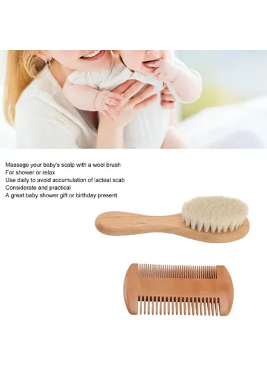 Small Baby Wool Brush and Double-Sided Comb Set Natural Soft Goat Hair Grooming Kit for Scalp Massage