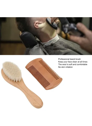 Small Baby Wool Brush and Double-Sided Comb Set Natural Soft Goat Hair Grooming Kit for Scalp Massage