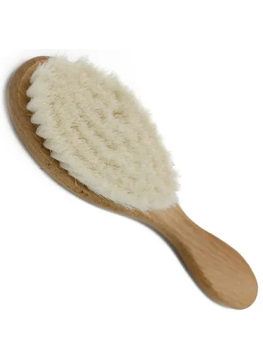 Baby Wool Brush Natural Goat Bristles For Healthier Scalp Wooden Handle Brush - L Size