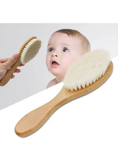 Baby Wool Brush Natural Goat Bristles For Healthier Scalp Wooden Handle Brush - L Size